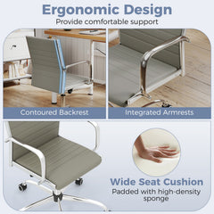 Office Chair Height Adjustable Conference Room Chair with Rocking Backrest Armrests-Grey