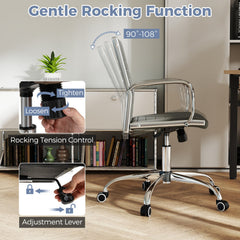 Office Chair Height Adjustable Conference Room Chair with Rocking Backrest Armrests-Grey