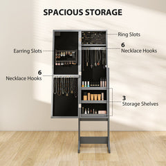 Free Standing Armoire Organizer, Lighted Mirrored Jewelry Cabinet w/ Angle Adjustable & 16 LED Lights Warm White