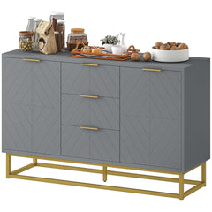 47" Storage Cabinet with Doors, Adjustable Shelves, 3 Drawers, Metal Legs for Kitchen Storage, Home Use, White