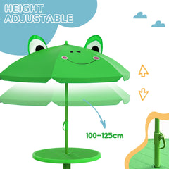 Kids Folding Picnic Table and Chair Set Pattern Outdoor Garden Patio Backyard with Removable & Height Adjustable Sun Umbrella Green