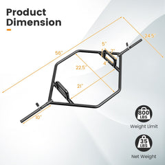 Standard Hex Trap Bar with 2 Spring Collars and Foldable Handle-Black