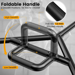 Standard Hex Trap Bar with 2 Spring Collars and Foldable Handle-Black