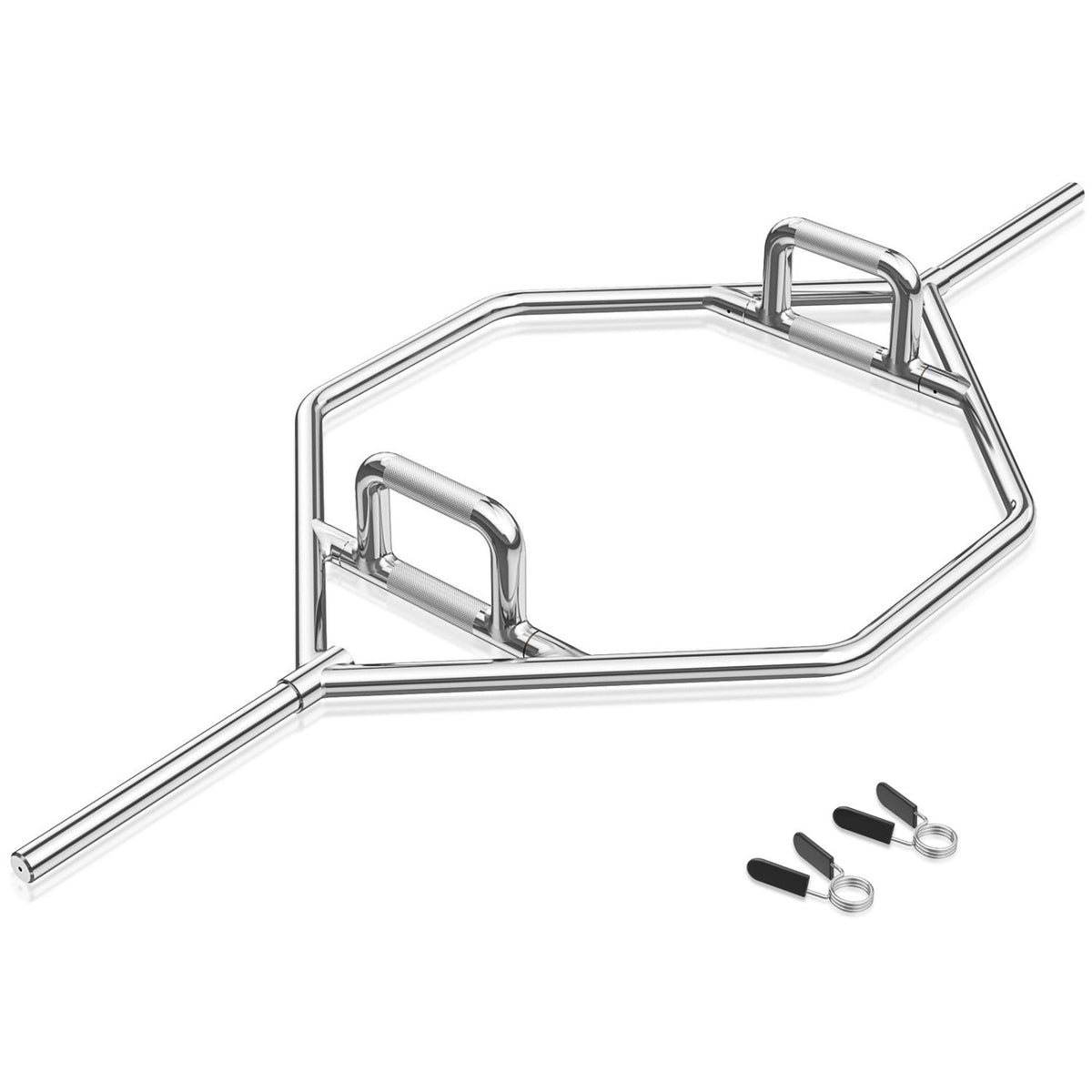 Standard Hex Trap Bar with 2 Spring Collars and Foldable Handle-Silver