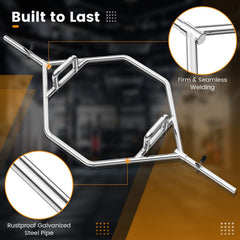 Standard Hex Trap Bar with 2 Spring Collars and Foldable Handle-Silver