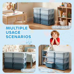 3 Tier Kids Toy Organizer and Storage Bins with 6 Plastic Drawers, Blue