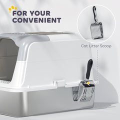 Extra Large Stainless Steel Litter Box, Enclosed Kitty Litter Box for Big Cats with Scoop, Deodorizer Bag