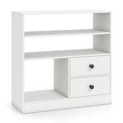 Open Storage Cabinet with 3 Open Compartments and 2 Drawer-White