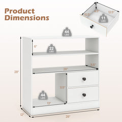 Open Storage Cabinet with 3 Open Compartments and 2 Drawer-White