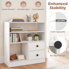 Open Storage Cabinet with 3 Open Compartments and 2 Drawer-White