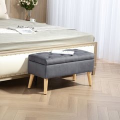 Storage Ottoman with Lid, Velvet Upholstered Storage Bench with Wood Legs for Living Room, Black