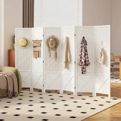 4.7' 3 Panel Wooden Room Divider with Pegboard Display, Folding Privacy Screen for Home Office, Natural