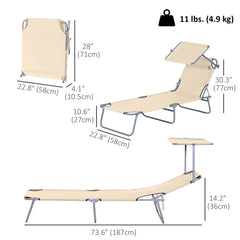 Outdoor Lounge Chair with Sun Shade for Beach, Camping, Hiking, Backyard, Beige