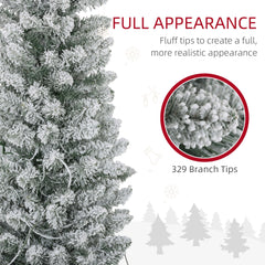 5ft Artificial Prelit Christmas Tree with Warm White LED Light, Snow Flocked Branches, Metal Base, Pencil Xmas Tree