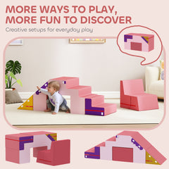 2-Piece Climbing Foam Blocks for Toddlers with Detachable Cover, Indoor Climb and Crawl Activity PlaySet, Pink