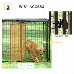 Outdoor Dog Kennel, Lockable Pet Playpen Crate with Top Cover, Black