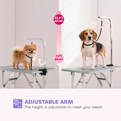 Foldable Pet Grooming Table for Dogs Cats with Adjustable Arm, Non-slip Surface, Black
