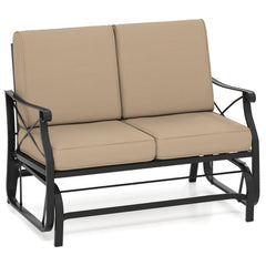 Outdoor 2-Person Glider Rocking Chair Loveseat with Thick Cushions and Metal Frame-Brown