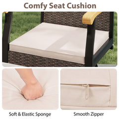 Outdoor 360° Swivel Bar Stool with Cushion and Acacia Wood Armrests-F-Brown