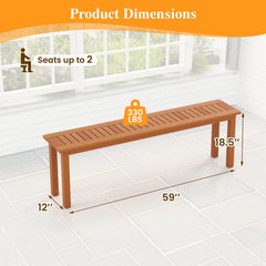 Outdoor 59 Inch Long Patio Dining Backless Wooden Bench with Teak Oil Finish