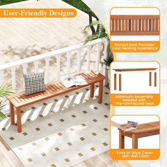 Outdoor 59 Inch Long Patio Dining Backless Wooden Bench with Teak Oil Finish