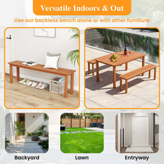 Outdoor 59 Inch Long Patio Dining Backless Wooden Bench with Teak Oil Finish