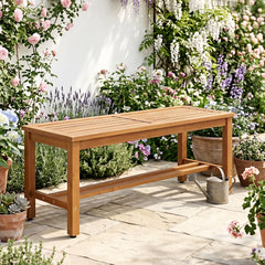 Outdoor Acacia Wood Patio Bench for 2 with Slatted Seat-1 Piece