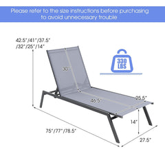Sling Chaise Lounge with 6 Backrest Levels and a Full Flat Position, Gray