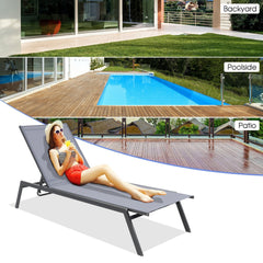 Sling Chaise Lounge with 6 Backrest Levels and a Full Flat Position, Gray