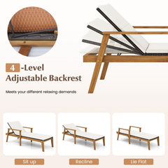 Acacia Framed Rattan Chaise Lounge with Full Length Cushion and Armrests