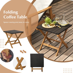 Acacia Framed Rattan Chaise Lounge with Full Length Cushion and Armrests
