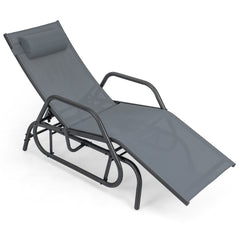 Outdoor Glider Chaise Lounge with Armrests and Adjustable Pillow, Gray