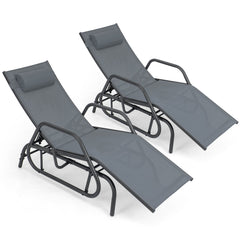 Outdoor Glider Chaise Lounge with Armrests and Adjustable Pillow, Gray