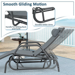 Outdoor Glider Chaise Lounge with Armrests and Adjustable Pillow, Gray