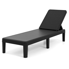 Outdoor Chaise Lounger in Rattan Textured Resin with 4 Backrest Positions, 330 lb, Black