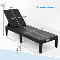 Outdoor Chaise Lounger in Rattan Textured Resin with 4 Backrest Positions, 330 lb, Black