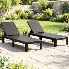 Outdoor Chaise Lounger in Rattan Textured Resin with 4 Backrest Positions, 330 lb, Black