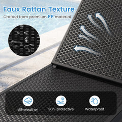Outdoor Chaise Lounger in Rattan Textured Resin with 4 Backrest Positions, 330 lb, Black