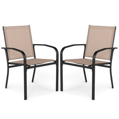 Outdoor Dining Chairs Set of 2 with High Back and Metal Frame-Light Brown