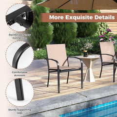 Outdoor Dining Chairs Set of 2 with High Back and Metal Frame-Light Brown