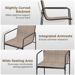 Outdoor Dining Chairs Set of 4 Patio Furniture Chair with Breathable Seat and Backrest-Brown