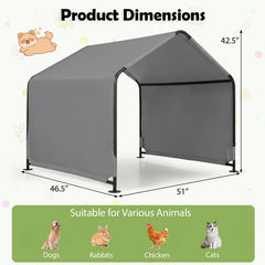 Outdoor Dog Shade Shelter with Waterproof Roof and Ground Stakes for Deck-Gray