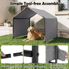 Outdoor Dog Shade Shelter with Waterproof Roof and Ground Stakes for Deck-Gray