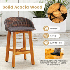 Outdoor Faux Rattan Bar Chairs Set of 2 with Ergonomic Backrests and Footrests-Brown