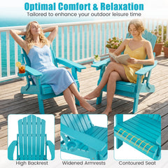 Outdoor Folding Adirondack Chair with Cup Holder and 5-Level Backrest-Turquoise