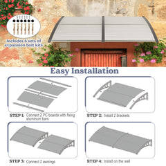 Outdoor Front Door Patio Overhang Awning for Sunlight Rain Snow Wind Protection-Gray