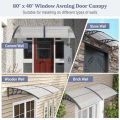 Outdoor Front Door Patio Overhang Awning for Sunlight Rain Snow Wind Protection-Gray