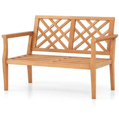 Outdoor Garden Bench 2-Person Teak Wood Bench with Comfy Armrests and Backrest