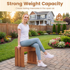 Outdoor Garden Bench Single Person Patio Backless Bench with Solid Wooden Frame