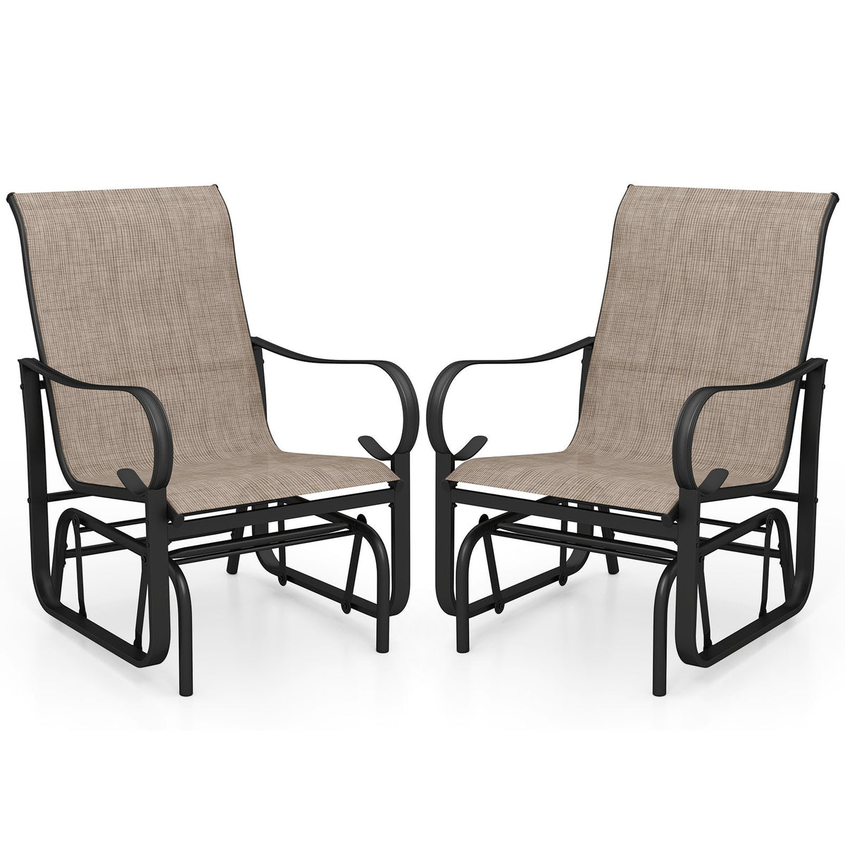 Outdoor Glider Chairs Set of 2 with High Backrest Breathable Mesh Fabric and Metal Frame-Black and Brown